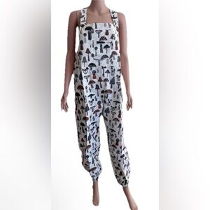 MUSHROOM PRINT OVERALLS HIPPIE Jumpsuit Size S/M Nepal New